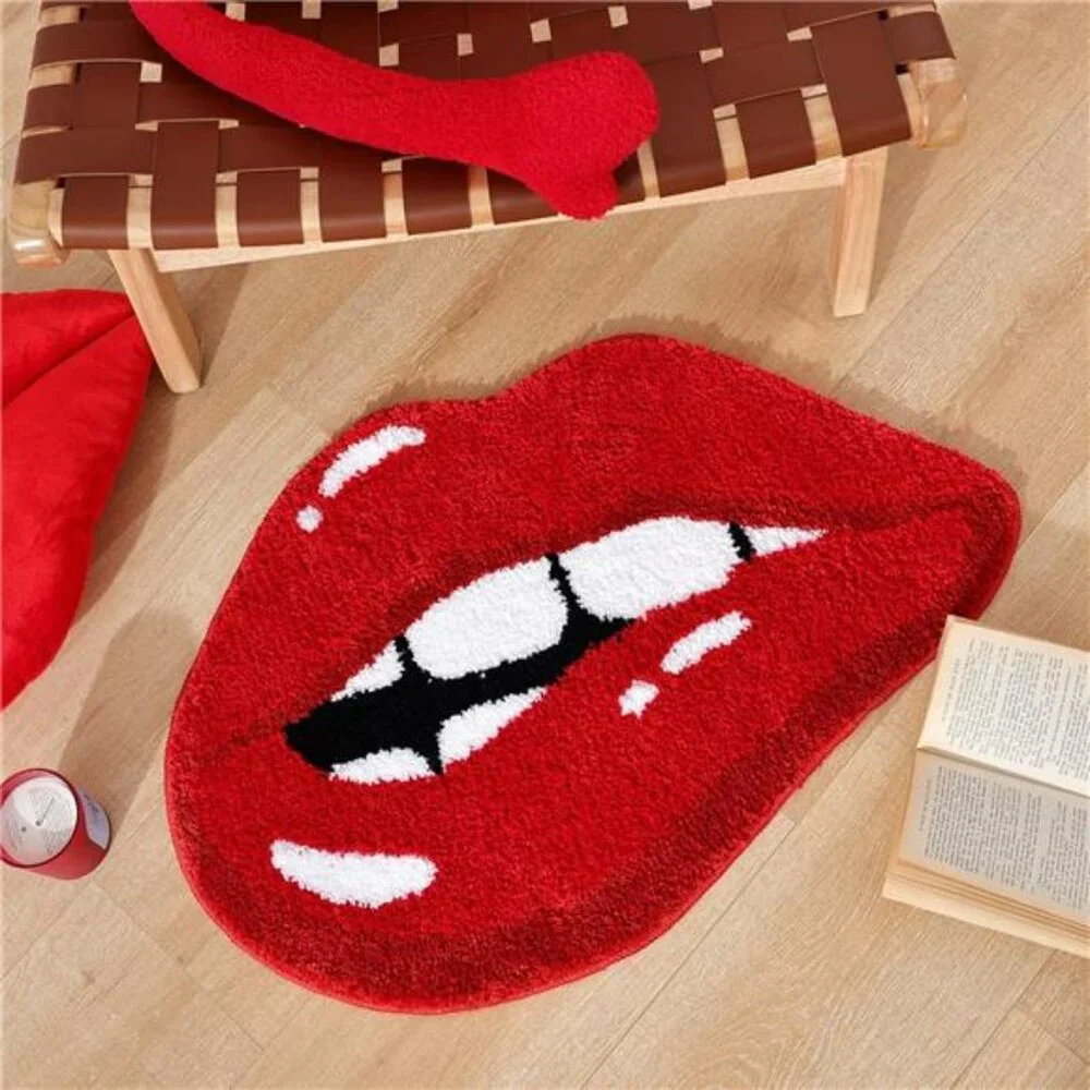 Red lips bathroom rug funny bath mat non slip absorbent washable plush shower ru